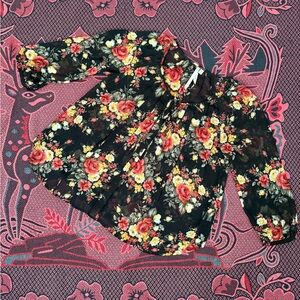 Bellatrix Black Floral Blouse with Red & Yellow Roses